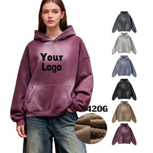 TKAN479 Sweat-shirt en coton vierge lourd 380 g/m², vintage, lavé à l'acide, streetwear, sweat-shirt d'hiver pour femmes, vente en gros, logo personnalisé - Product Image 1