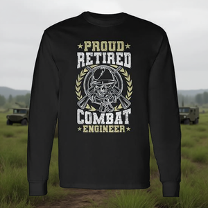 T-shirt a maniche lunghe per ingegnere del combattimento in pensione, regalo per veterano militare - Product Image 3