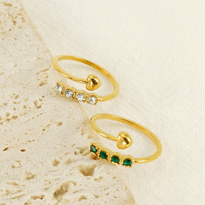 Zogxin Fashion <b>Ring</b> 18K Gold Plated Heart Shape Pave Setting Green White <b>Crystal</b> Open <b>Ring</b> For Women Gift - Product Image 2