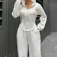 Ensemble de survêtement 2 pièces pour femme : sweat à capuche zippé court effet brume et pantalon de jogging décontracté, personnalisable avec logo, nouveau style, haute qualité