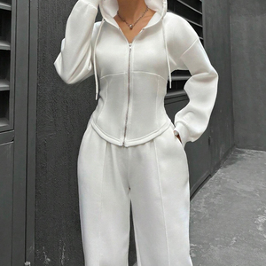 Custom Print logo New Style High Quality Mist <b>Cropped</b> <b>Zip</b> <b>up</b> Hoodie and Casual Gym Sweatpants 2 Pieces Set Tracksuit for Women - Product Image 6