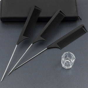 Peine de cola de rata de fibra de carbono con punta de metal de pasador largo seguro para el calor más vendido a la venta - Product Image 4