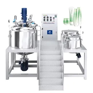 White Toothpaste High Viscosity Fixed Type Vacuum Emulsifying Mixer with Platform/ Main Pot with Disperser Frame Wall Scraper