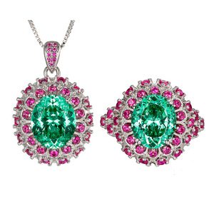 Parure de bijoux exquise en cuivre plaqué argent, zircon ovale 10*12mm, pour fiançailles, fêtes et mariages (collier, boucles d'oreilles, bague) - Product Image 1