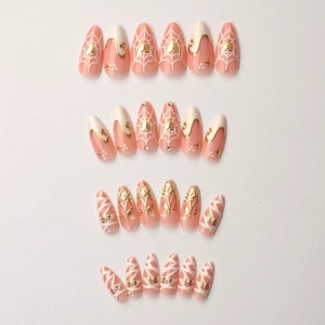 <span class=keywords><strong>Uñas</strong></span> <span class=keywords><strong>Postizas</strong></span> de Material ABS en Forma de Almendra con Relieve Dorado en Forma de Corazón, Decoradas con Diamantes Adhesivos, Más Vendidas - Product Image 3