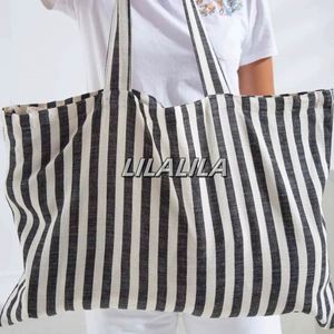 Durable Striped <b>Canvas</b> <b>Tote</b> Bag Custom Printing Wholesale Price Large Capacity Reusable Shopping Bag Fast Delivery - Product Image 1