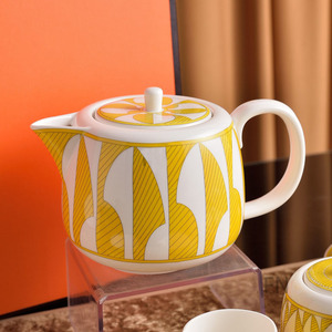 Yellow Bone China Tea <b>Set</b> 15 Piece Ceramic Coffee and Tea Service with Gift Box Portable Heat Resistant Drinkware - Product Image 3
