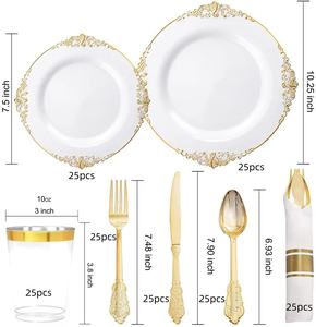 Ensemble de 25 assiettes jetables pour les fêtes de mariage et les fêtes à la maison pour les fournitures de fête Ensemble de papier PS <span class=keywords><strong>plastique</strong></span> <span class=keywords><strong>dur</strong></span> or sans poussière - Product Image 2