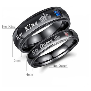 En gros Son Roi Sa Reine Couple Amoureux Humeur Bande Gravé Ovale Coupe Zircon En Acier Inoxydable Romantique Unisexe Anneaux - Product Image 6