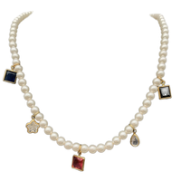 Hot New Female Clavicule Collier Or Rhodium Plaqué avec Sexy Perlé Conception Couleur Zircon Perle Motif Géométrique Style À La Mode