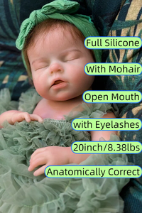 Poupée réaliste bébé fille de 20 pouces en silicone lesté, corps entier, nouveau-né endormi, avec bouche ouvrable, cheveux en mohair implantés à <span class=keywords><strong>la</strong></span> main, jouet doux - Product Image 5