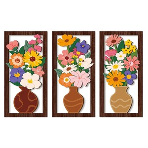 Vase floral KingWIN en bois à suspendre au mur, 55 cm, encadré, décoration de maison, art pour le salon - Product Image 5