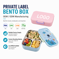 Boîte à lunch bento pour enfants, 3 compartiments, en PP et acier inoxydable 304, compatible lave-vaisselle, avec plateau amovible et fermoirs robustes, idéale pour l'école