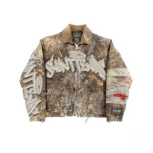 Streetwear personnalisé pour hommes, veste de baseball vieilli Slim-Fit col revers en jean lavable en machine unisexe - Product Image 6