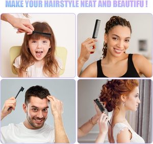 Kit de peignes à sourcils double tranchant noirs <span class=keywords><strong>pour</strong></span> femmes, brosse à cheveux en nylon, peigne à queue de rat en acier, outils de coiffure et de maquillage – Vente en gros - Product Image 5