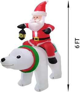 6 英尺 PVC 充气圣诞老人骑着北极熊，带内置 LED 灯，适合户外花园/草坪装饰 - Product Image 2
