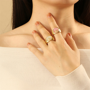 Bague Classique <span class=keywords><strong>Chic</strong></span> Style Old Money <span class=keywords><strong>Planète</strong></span>/Lune Étoile, Émail Lisse Anti-Décoloration, Discrète, pour Week-end, Brunch, Rendez-vous, Plate, Plaqué Or 18K - Product Image 6