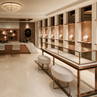 Luxuriöse Gebogene Edelstahl-Schmuckvitrine mit LED-Beleuchtung, Gehärtetem Glas, Anpassbaren Farben und Langlebigem Design für Gewerbliche Zwecke