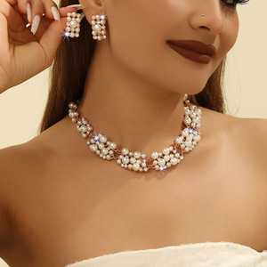 Conjunto de 3 uds de collar y pendientes de aleación con perlas de imitación, accesorios de joyería para boda, regalo para mujer - Product Image 1