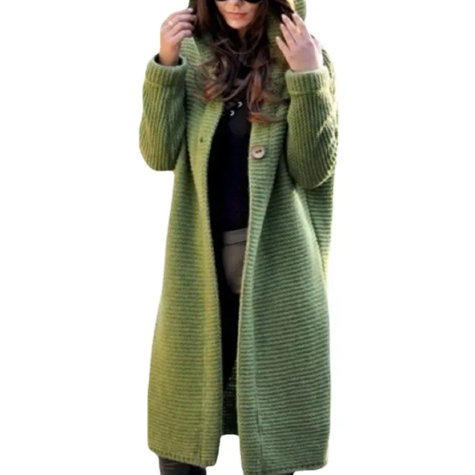 2022 Fashion Fall Autumn Winter Knitted Hooded Long Coat Jacket Ladies Cardigan Women's Sweaters