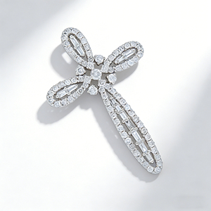 CUSTOM SILVER 10K/14K/18K GOLD PLATED LAB GROWN CVD DIAMOND CLASSIC ENGAGEMENT GIFT SWEATER <b>CHAIN</b> NECKLACE <b>CROSS</b> PENDANT - Product Image 3