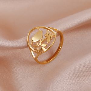 Vogel Verlaat Rvs Ringen Voor Vrouwen Meisje Sieraden Goud Kleur Dier Vingerringen Feest Verjaardagscadeau Trend - Product Image 5