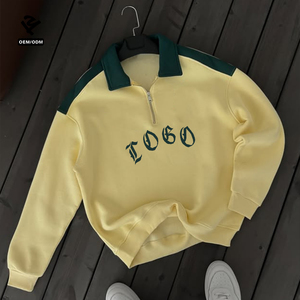 F5714 Custom Logo Stripe Color Blocking Oversized Shirt Luxury Fleece Winter Clothes Half Zip up Men Polo Sweatshirt - Product Image 4