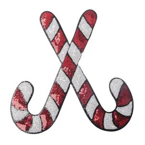 Mardi gras kostum logo pvc, dekorasi besi Pada patch kemeja PVC permen tongkat Natal payet patch untuk Sweatshirt