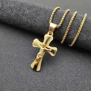yunnique Stainless Steel <b>Cross</b> Pendant Necklace Gold Plated Unisex Fashion Jewelry 3mm <b>Chain</b> 60cm - Product Image 3