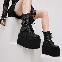 Bottes à plateforme pour femmes CHENO, en cuir, à talon haut et épais, style gothique, pour femmes