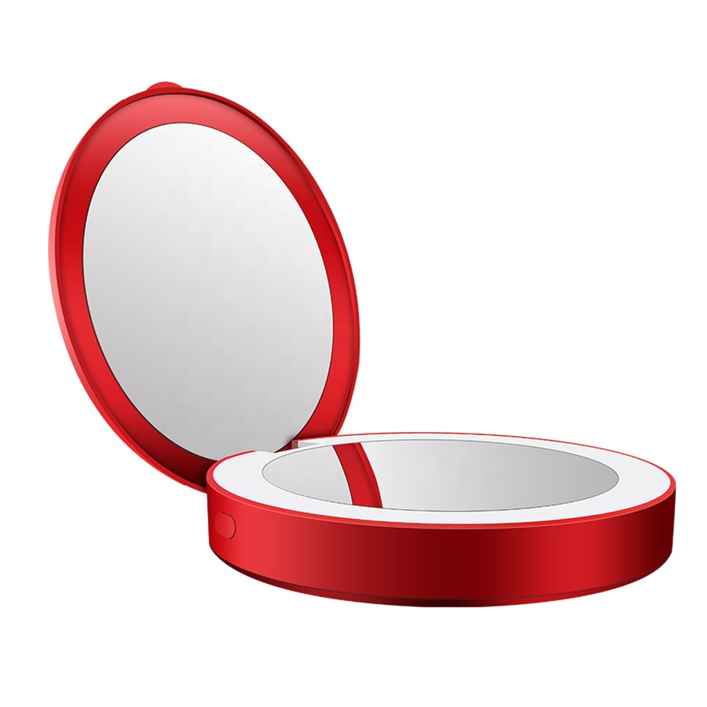 Внешнее зарядное устройство, косметический складной портативный карман со светодиодными лампами, косметический инструмент для женщин и женщин, освещенное зеркало для макияжа