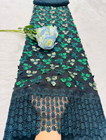 NI.AI Tissu en dentelle de coton brodé avec des fleurs en 3D, couleur rose, vente chaude, tissu en dentelle voile pour robe de mariée LY7426