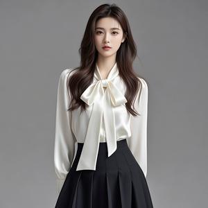 Vendita all'ingrosso di scorta 2025 primavera nuova versione coreana Versatile con collo alto a maniche lunghe <span class=keywords><strong>camicia</strong></span> di raso da <span class=keywords><strong>donna</strong></span> - Product Image 4