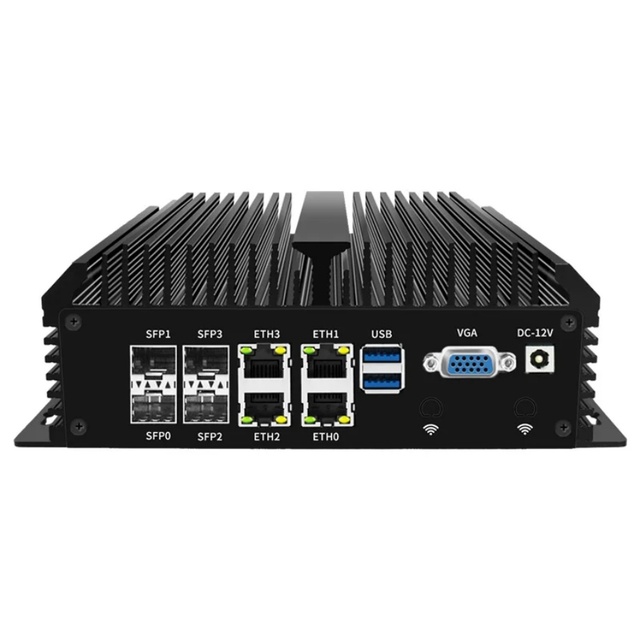 Solid Fanless Firewall 4x10G SFP+ 4xi226-V 2.5G LAN Intel Atom C3758 8 Core Home Server Soft Router Mini PC GPIO 6*COM AES-NI