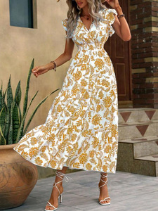 Robe d'été décontractée pour femme, col en V, manches courtes, longueur genou, respirante, coupe ample avec poches, grandes tailles – Offre Spéciale - Product Image 3
