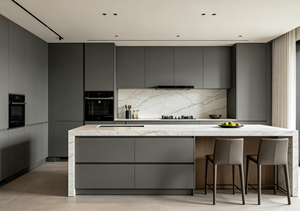 Meubles de cuisine modernes en pierre frittée et bois multicouche, style ouvert, personnalisables, pour murs et sols de maison - Product Image 4