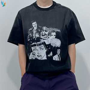 T-shirt Premium Vintage Délavé pour <span class=keywords><strong>Homme</strong></span> Gris Oversize Streetwear Imprimé Collage Personnages de Films Rétro Haut Décontracté - Product Image 4