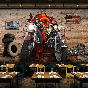 Retro nostaljik motosiklet grafiti tuğla duvar sokak sanatsal fresk özel 3D fotoğraf duvar kağıdı yatak odası duvarları için restoran Bar dekor