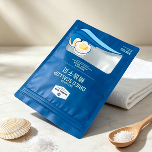 Custom Moisture Proof Dry Seafood Storage <b>Bag</b> Print Blue Clear Window Stand Up Zipper Pouch for Dried Scallop Packaging - Product Image 4
