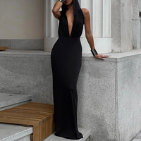 Nouvelles Robes d'été pour femmes en gros – Robe longue sans manches à capuche, coupe ajustée, décolleté plongeant en V, dos nu, sexy et élégante pour soirée