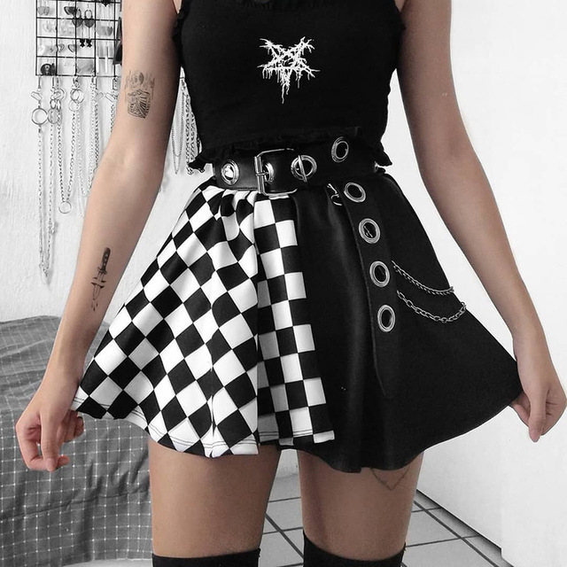 YiXin OEM ODM Womens Skirts 2022 New Style Summer Patchwork Plaid Pleated High Waist Women Black Skirt Sexy Girls Mini Skirt