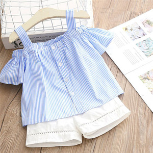 Prix de gros en Inde pour les vêtements pour enfants, ensemble de t-shirts à rayures verticales et de shorts pour filles, provenant d'un fabricant chinois - Product Image 4