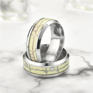 Edelstahl Leuchtende EKG-Ringe für Frauen Männer Exquisite Gravur Herzschlag Paar Fingerring Versprechen Valentinstag Schmuck - Product Image 2