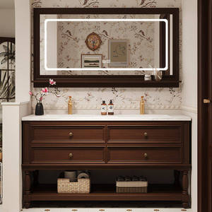 New smart oak bathroom cabinet thermally bent integrated floor-standing <b>storage</b> wash basin basin <b>sink</b> - Product Image 4