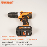 Perceuse sans fil Fumetax 2Ah Lithium-Ion à vitesse variable, couple de 30 Nm, LED, mandrin à connexion rapide pour le bois, le métal et la construction