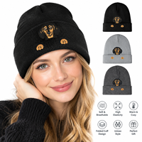 Bonnet tricoté brodé Teckel unisexe avec revers plié, chapeau d'hiver mignon avec broderie patte de chien, bonnet côtelé, cadeau pour les amoureux des animaux