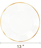 Assiettes de présentation modernes personnalisées de 13 pouces, transparentes, écologiques, avec bord doré, en plastique, élégantes pour dîner, mariage, fête, événements formels