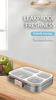 Boîte à lunch et tiffin écologique sans BPA, résistante aux fuites, 4 compartiments, compatible lave-vaisselle, compatible micro-ondes, réutilisable, en plastique pour enfants