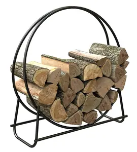 Black Metal Firewood Log Hoop For Indoor And Outdoor Fireplace Pit