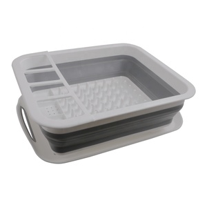 Collapsible Kitchen Plastic Cutlery Storage Holder Rack Folding Dish Drainer Basket With Tray